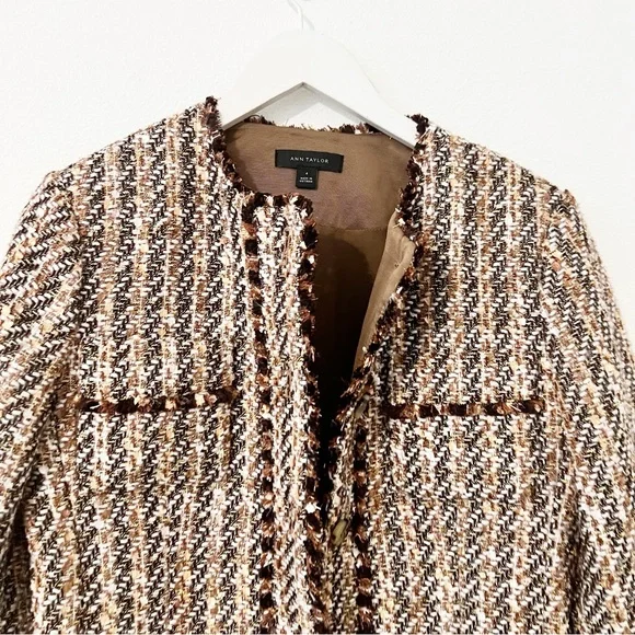 Ann Taylor Fringe Tweed Brown Jacket Blazer Size 4 - Picture 5 of 7